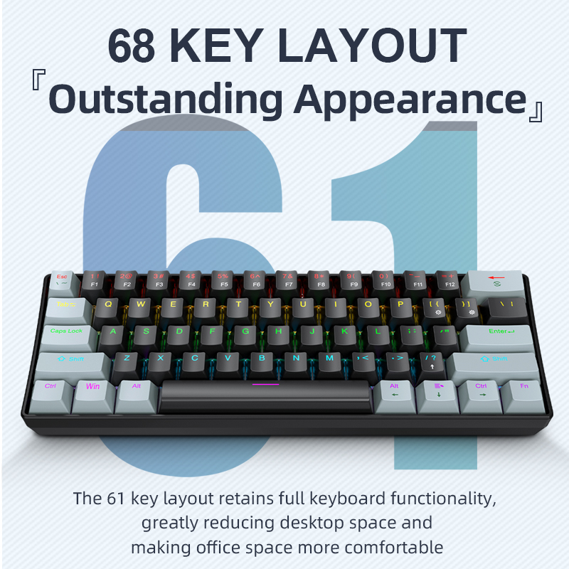 Gaming Keyboard Blue Switches - APAYADO K61 Keyboard Mekanis Mini, Berkabel,