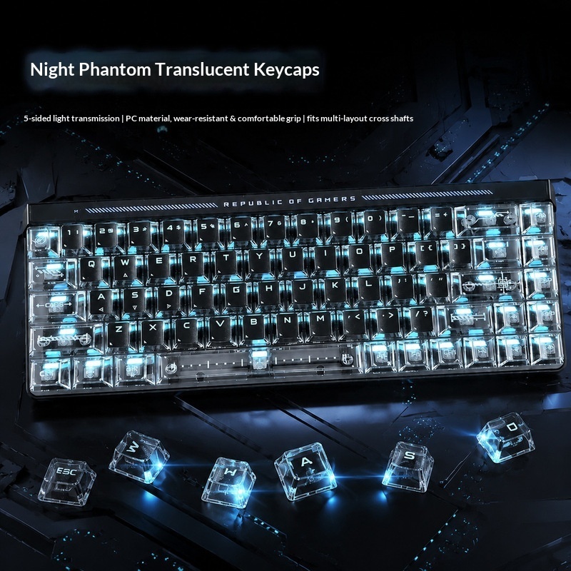 Keyboard Gaming Transparent - Keycaps Transparan dengan Lampu Latar, Tinggi